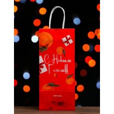 Пакет подарочный под бутылку "С Новым годом!", 25*12*33 см